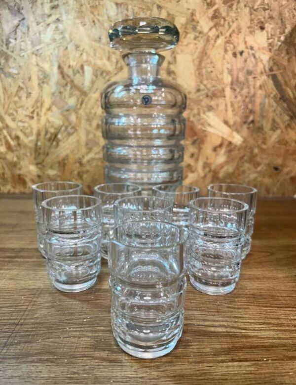 Service liqueur cristal Bohême Art Déco carafe + 6 verres Tchécoslovaq