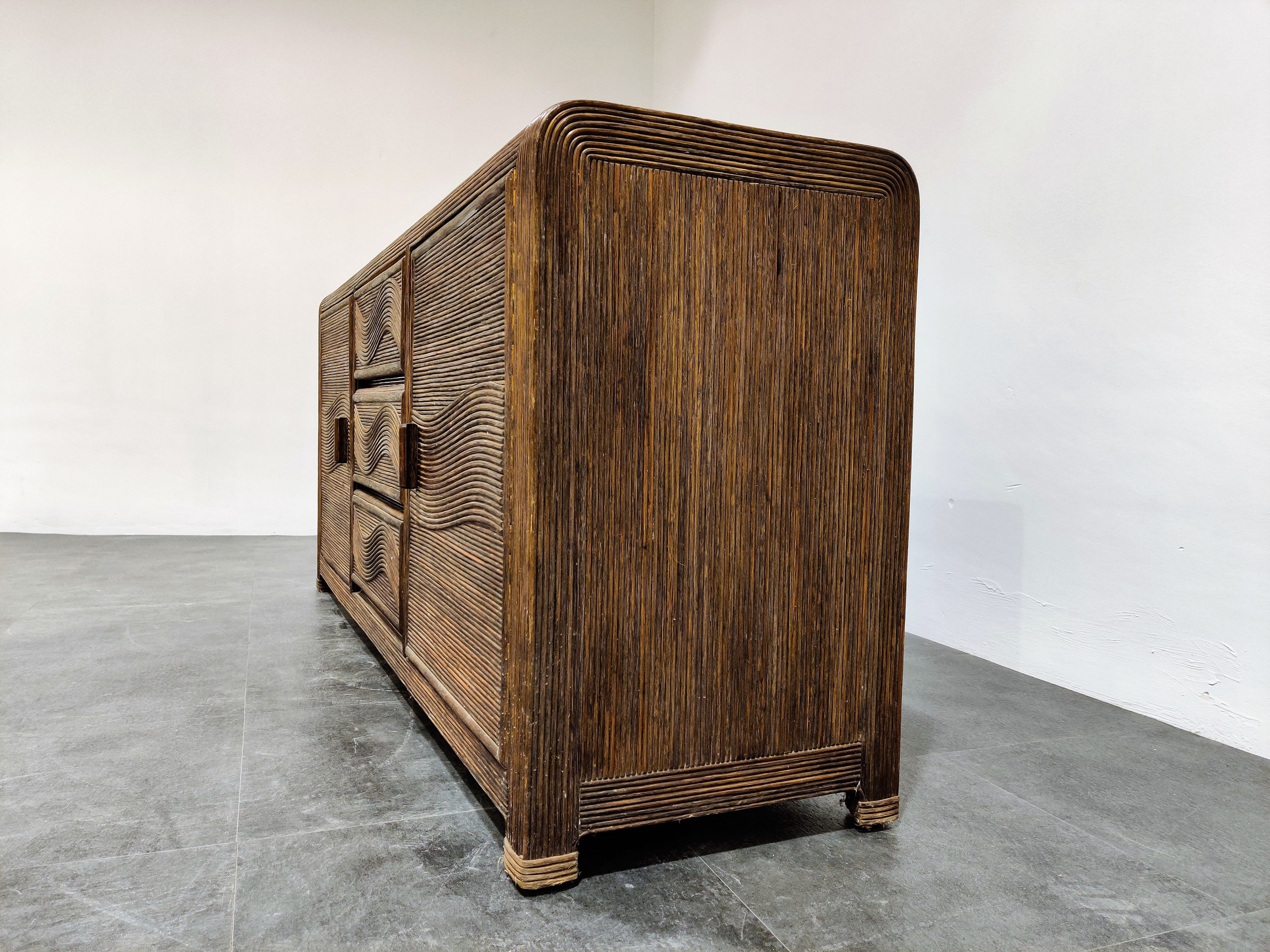 Vintage rattan and bamboo sideboard, 1970