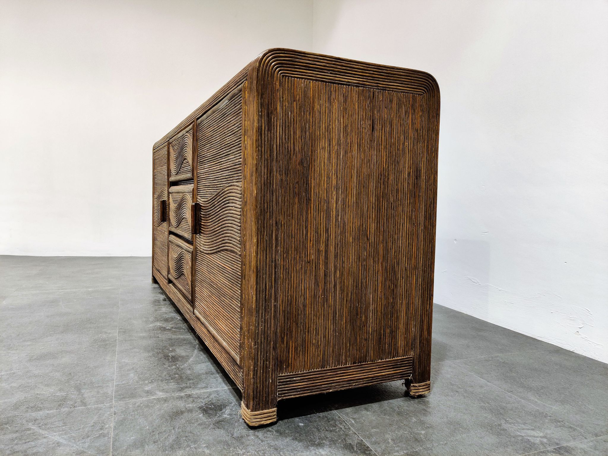 Vintage rattan and bamboo sideboard, 1970