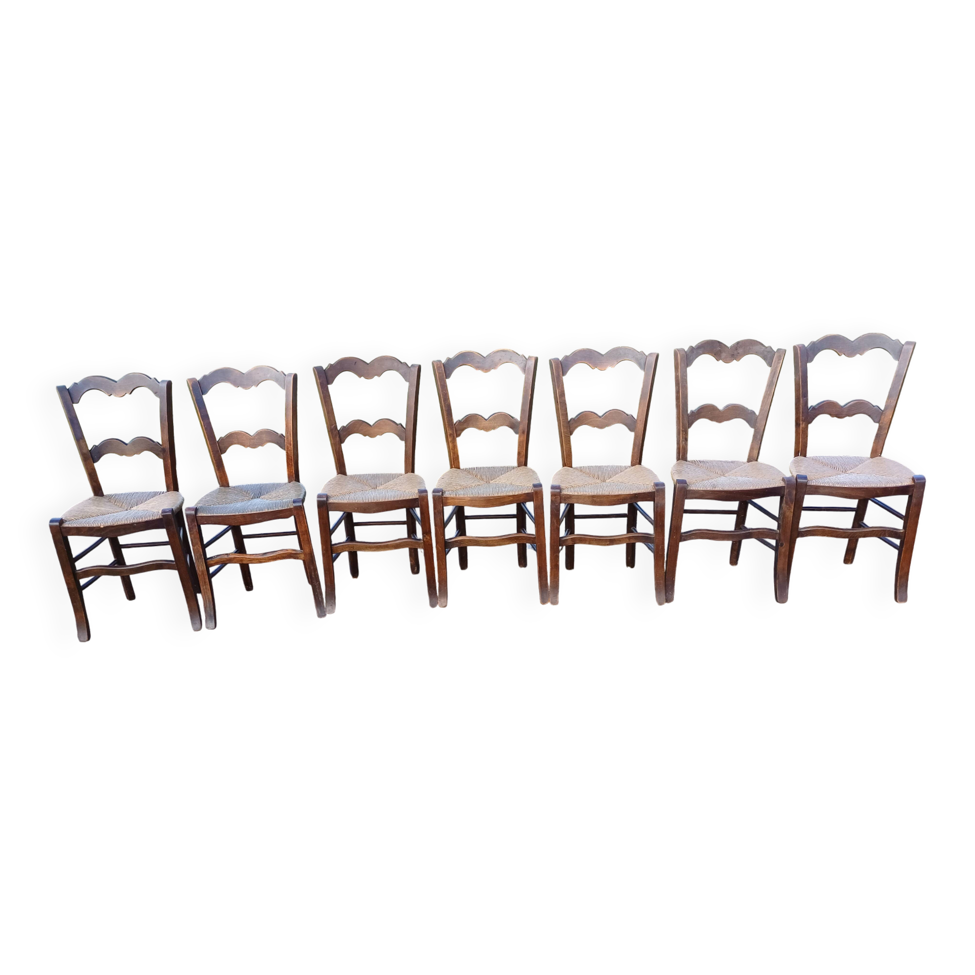 7 Old Straw Chairs