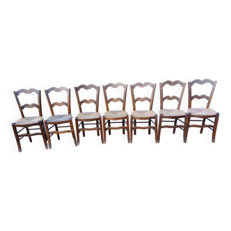7 Old Straw Chairs