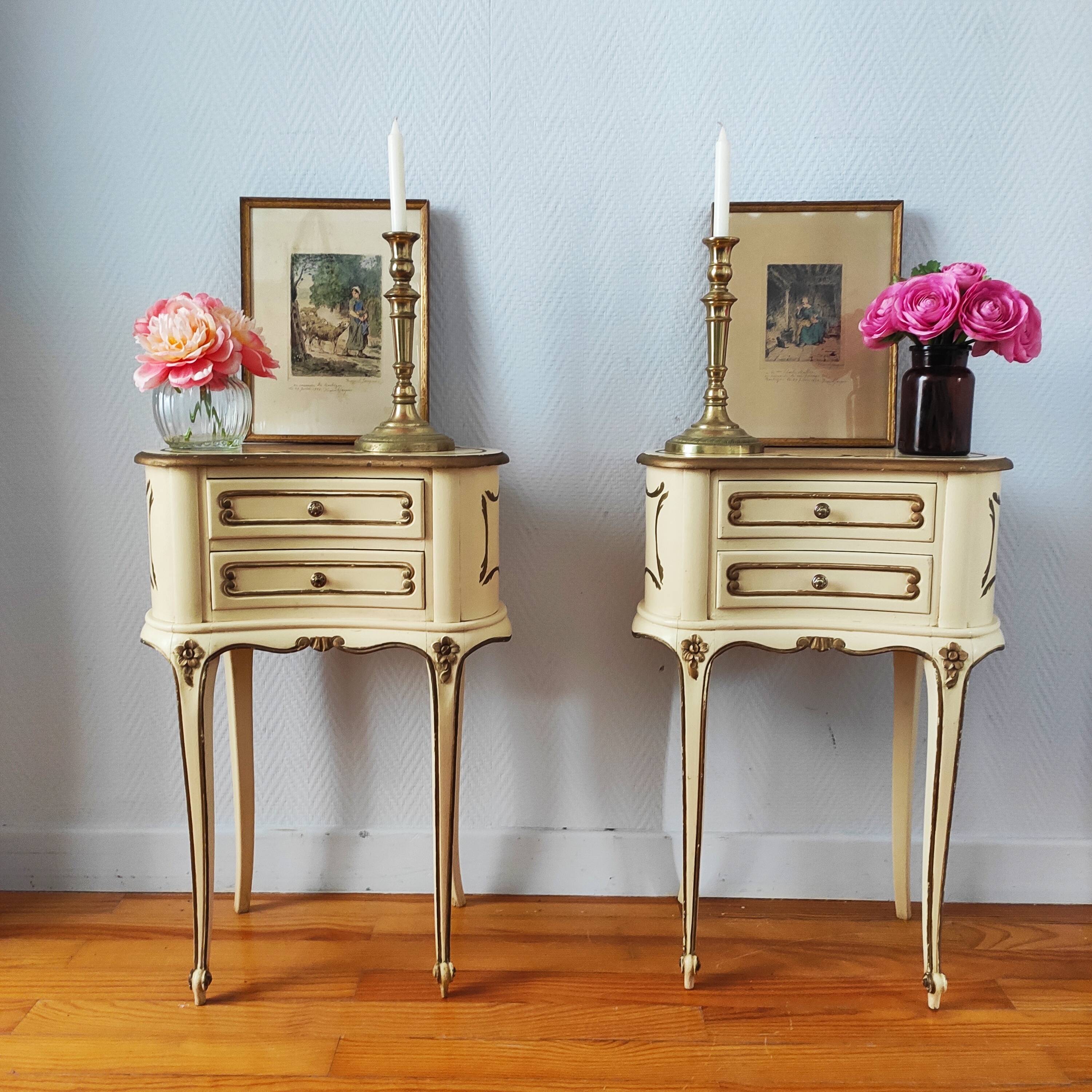 Pair of Louis XV style painted bedside tables