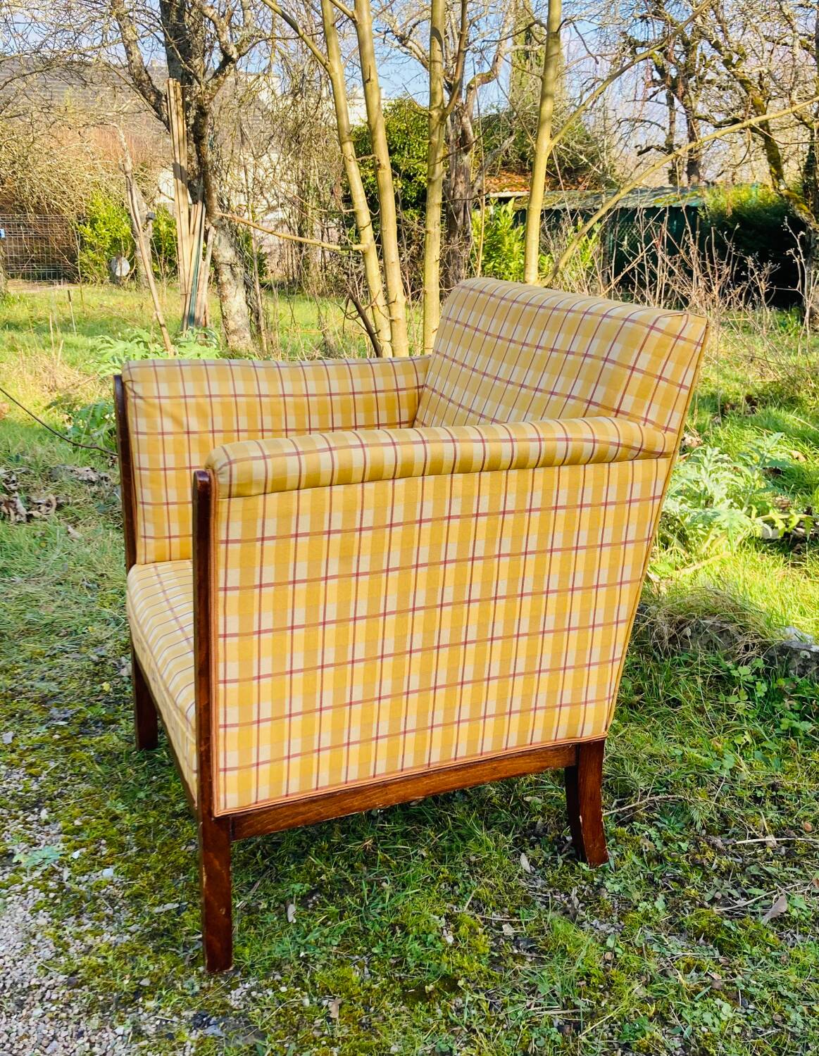 Art Deco club armchair in solid wood, early 20th century