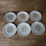 Set of 6 vintage flat plates with hand-painted flower pattern