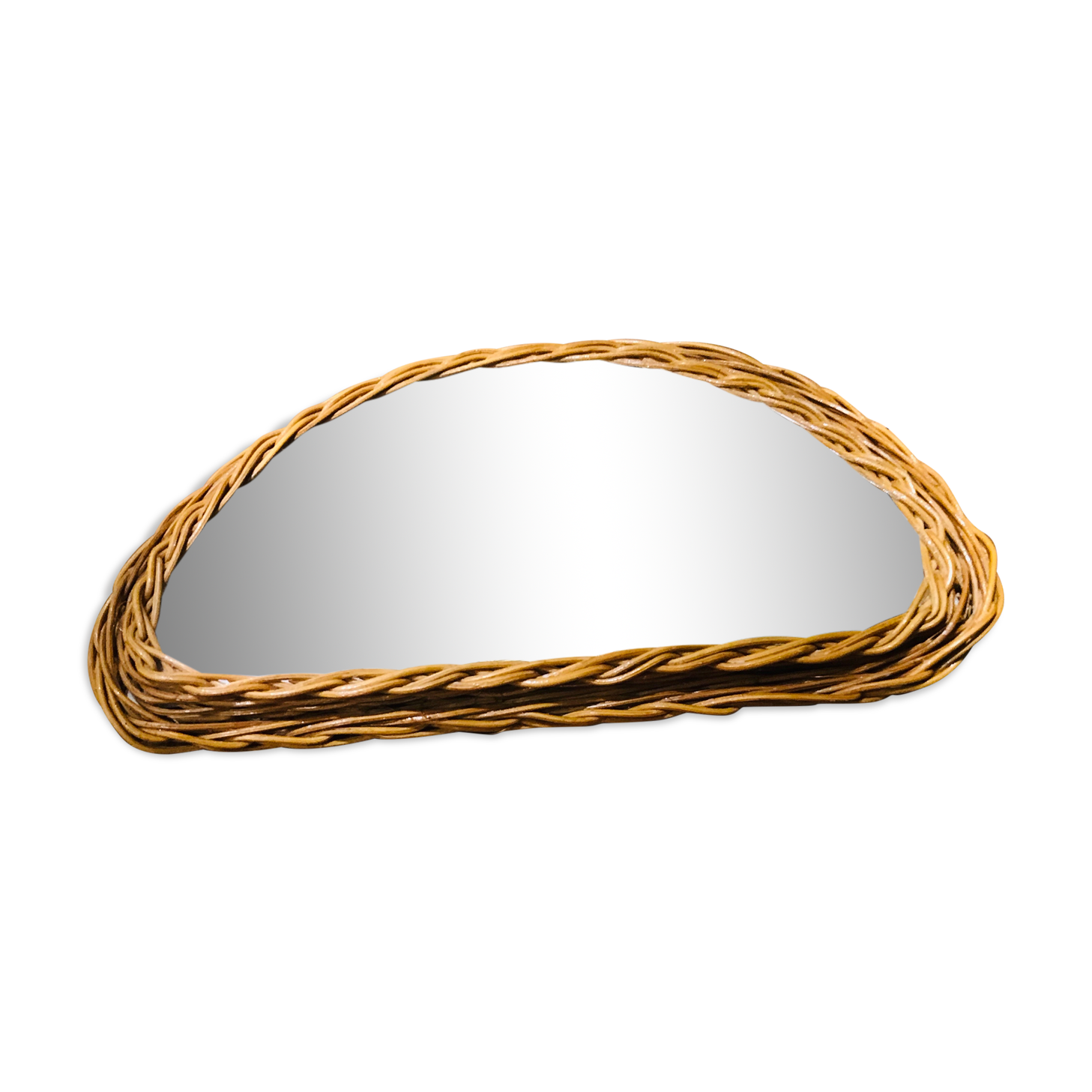 Vintage half moon rattan mirror