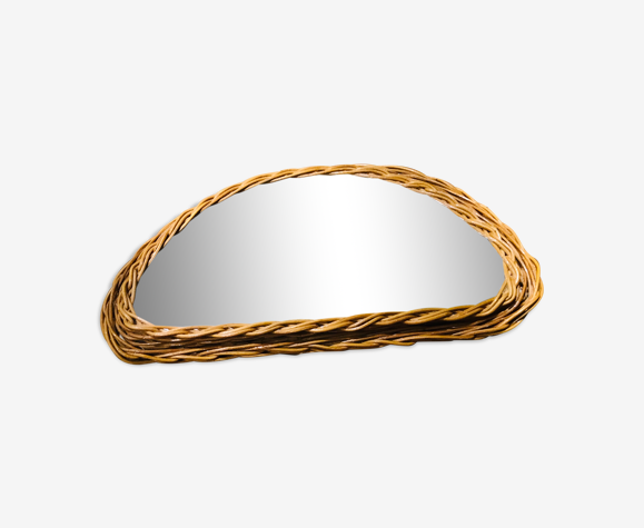 Miroir demi lune rotin vintage