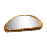 Vintage half moon rattan mirror