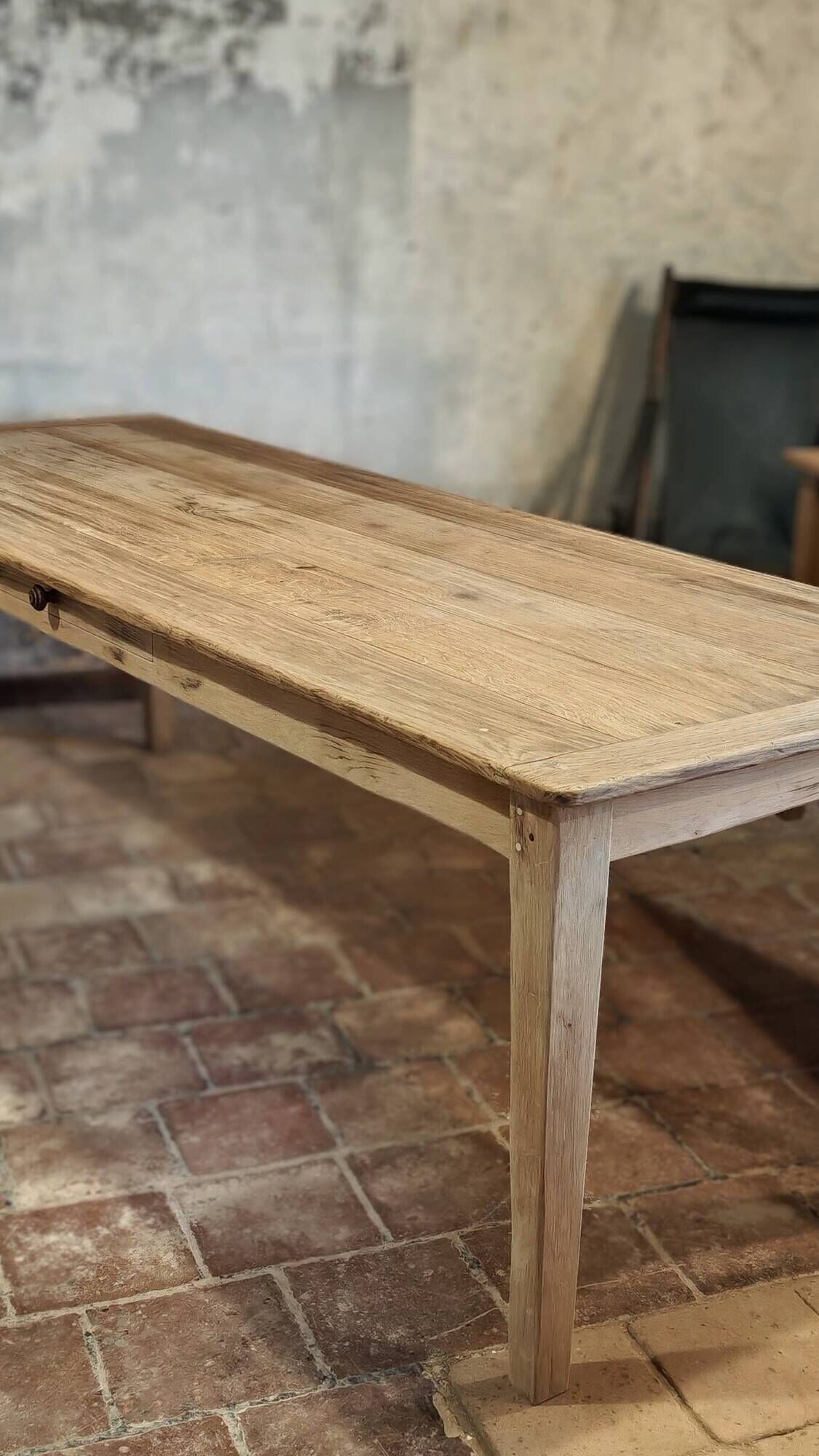 Solid oak farmhouse table "brut" 247x89, top "chocolate oak"