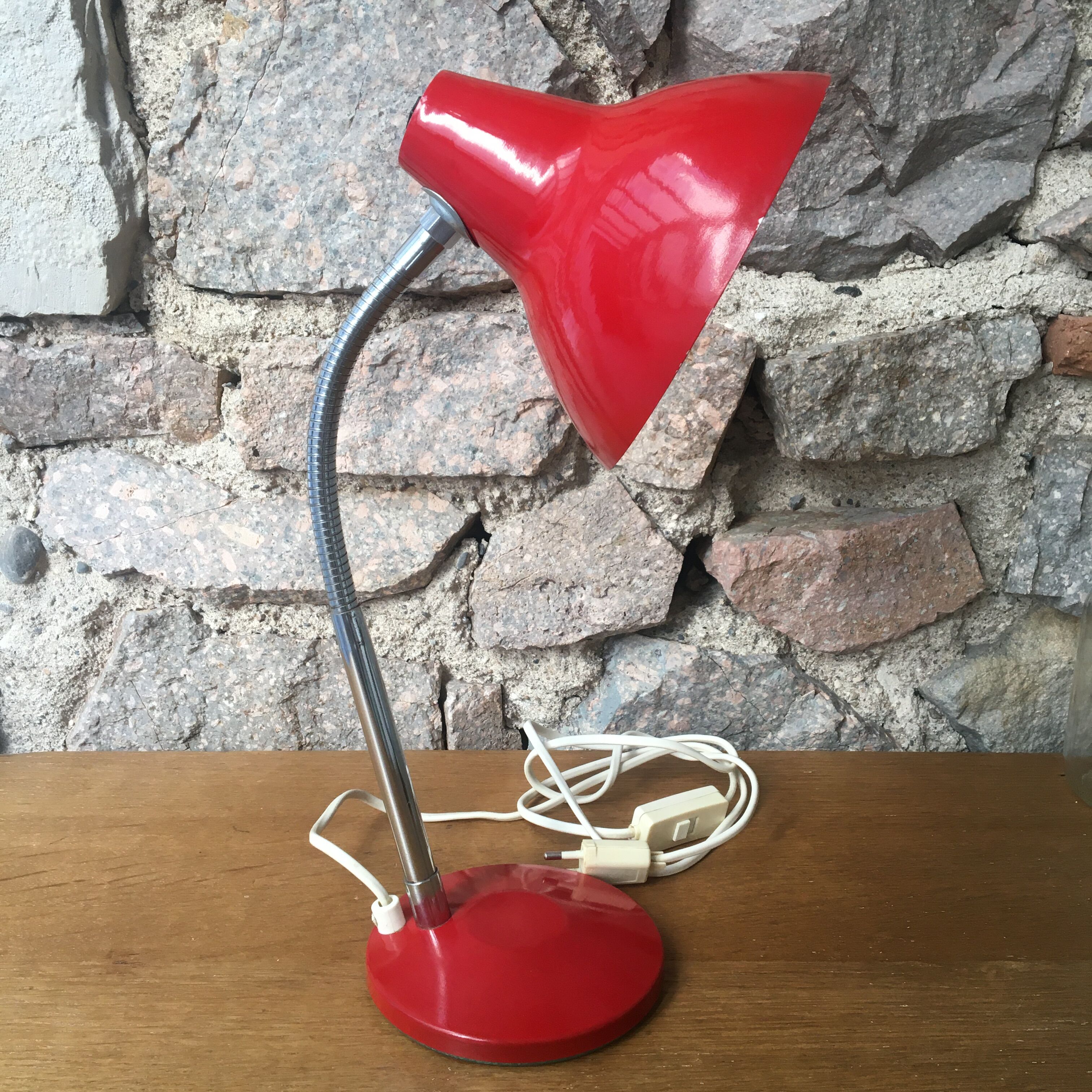 Vintage desk lamp red metal and stainless steel