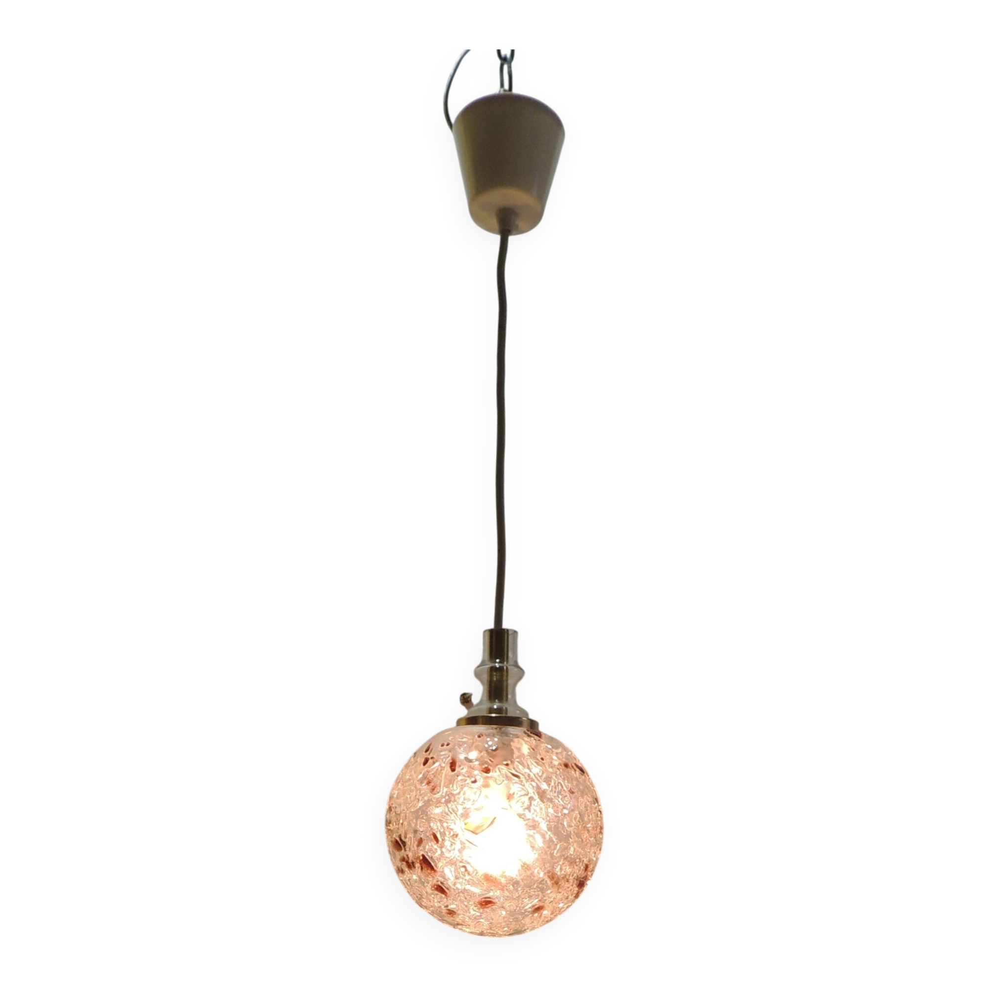 Doria Leuchten pendant lamp, textured Murano glass globe and brass,