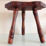 Vintage brutalist wooden tripod stool from the 60s and 70s