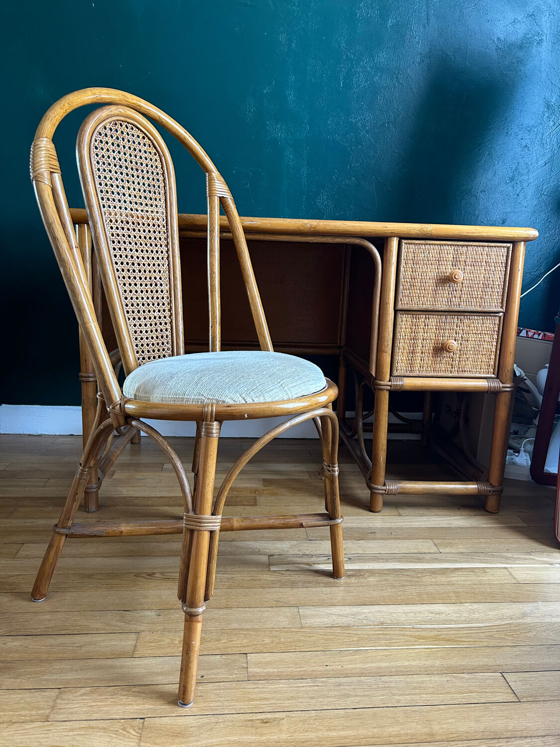 Rattan and wicker desk and chair 1960