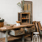 Green wooden workbench – 2 drawers