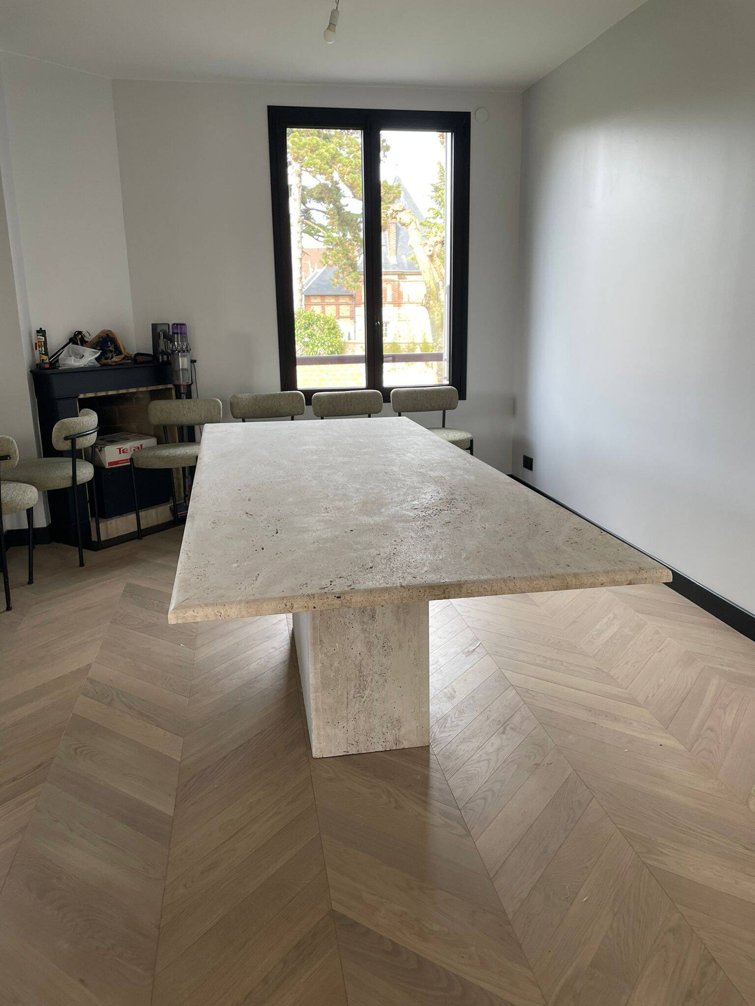 Travertine dining table