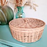 Rattan basket with vintage lid