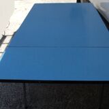 Blue formica table with extension with drawer