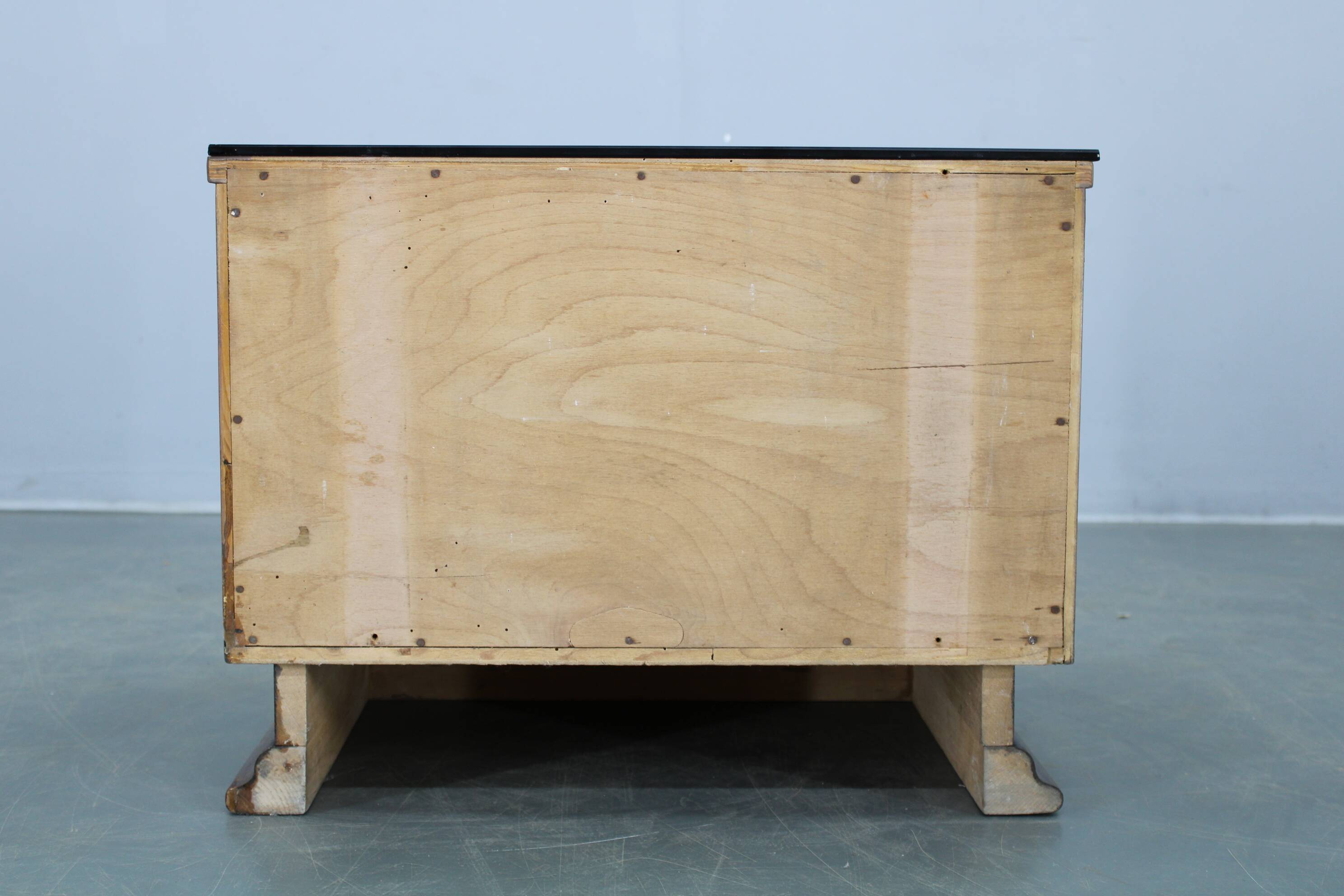 Art Deco walnut nightstand with black opaxite glass, Czechoslovakia 1930s