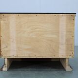 Art Deco walnut nightstand with black opaxite glass, Czechoslovakia 1930s