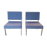 2 chauffeuses bleues - tissu et métal