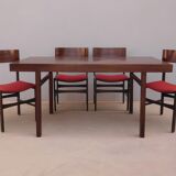 Ensemble table à rallonge en palissandre et ses 4 chaises vintage
