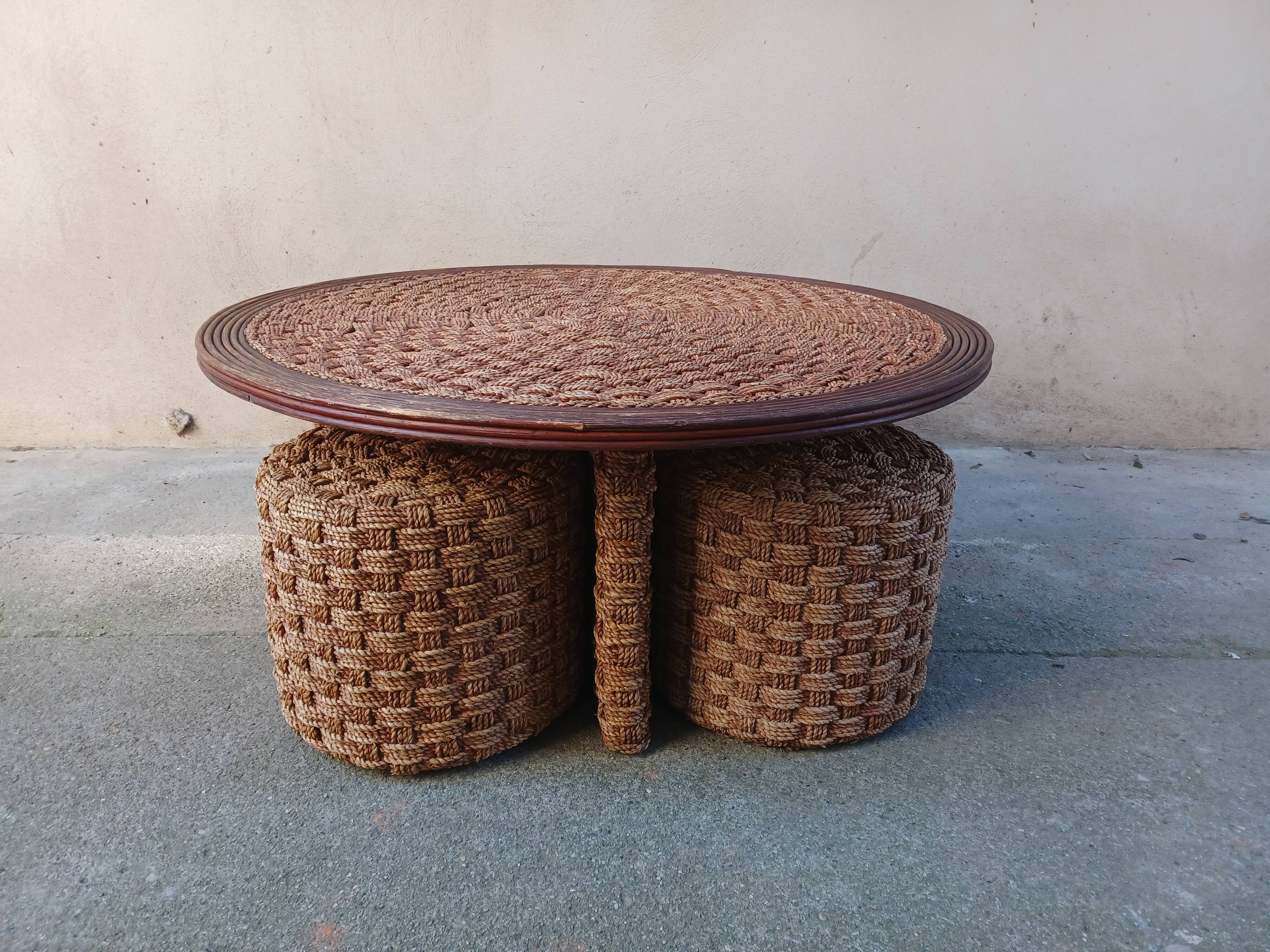 Coffee table and rope stools