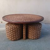 Coffee table and rope stools