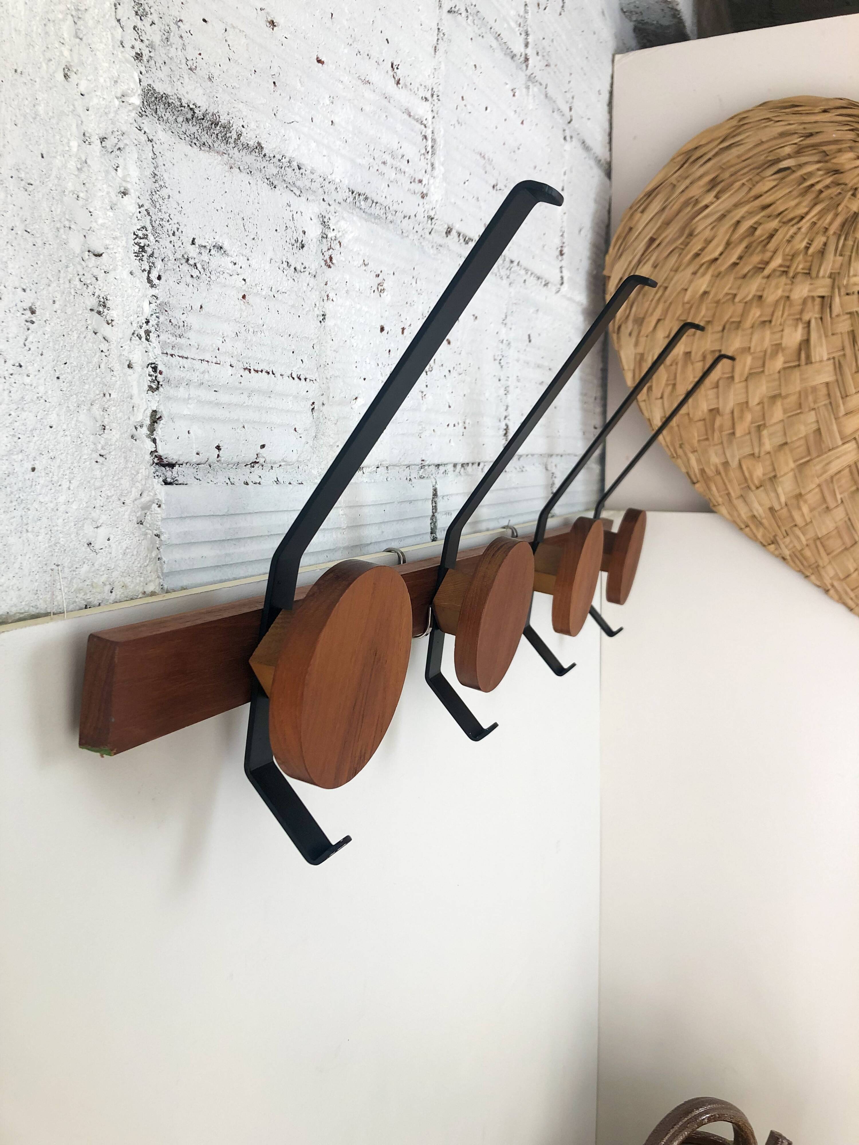 Teak and metal hooks
