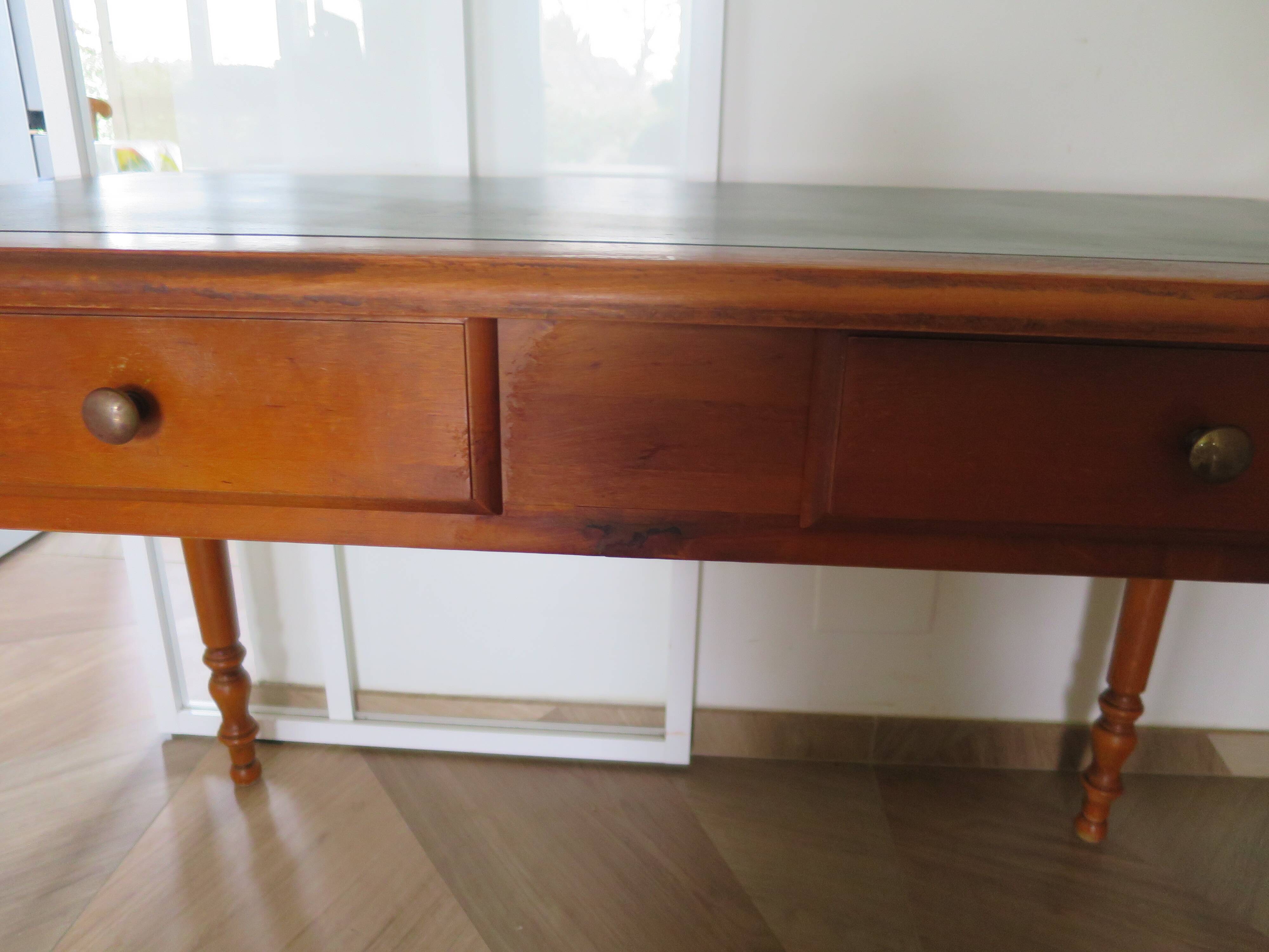 Minister's desk style L. Philippe – 2 drawers – cherry wood – faux leather desk mat