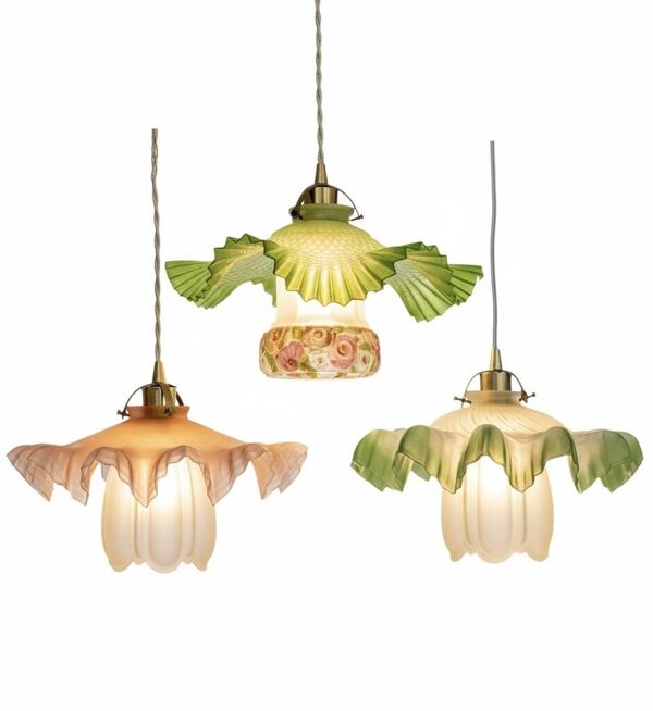 Suspension vintage opaline plissée verte et tulipe verre art déco