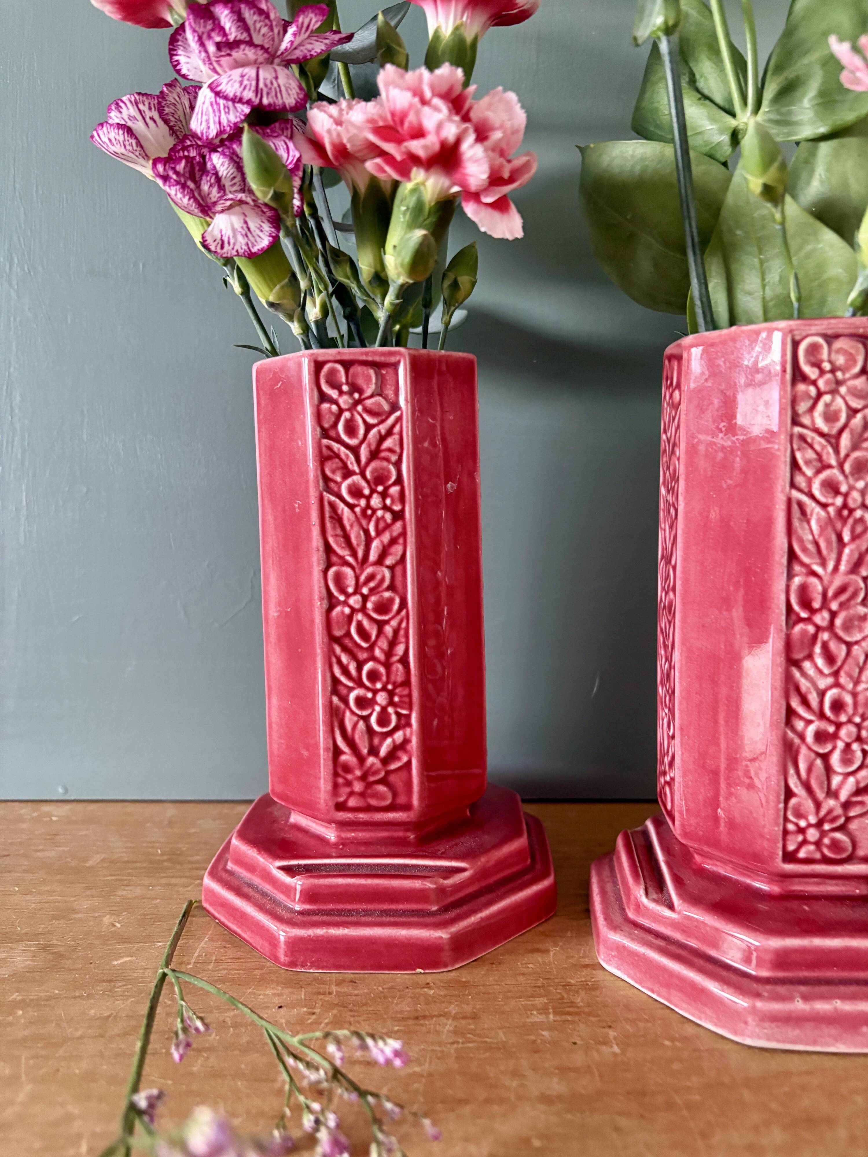 Lot de 2 vases art déco en céramique Rose de Digoin