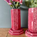 Lot de 2 vases art déco en céramique Rose de Digoin