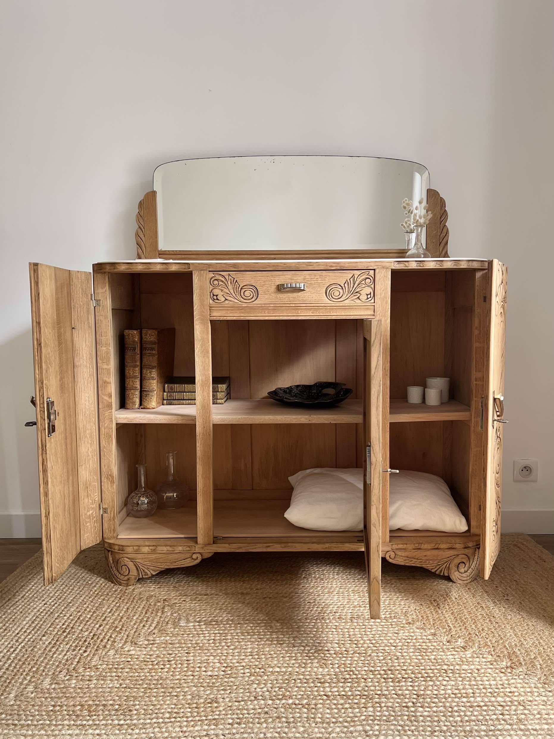 Art Deco oak sideboard with mirror (removable)