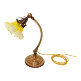 Lamp - foot in weighted brass Swungeneck adjustable with its acid-engraved crystal lampshade