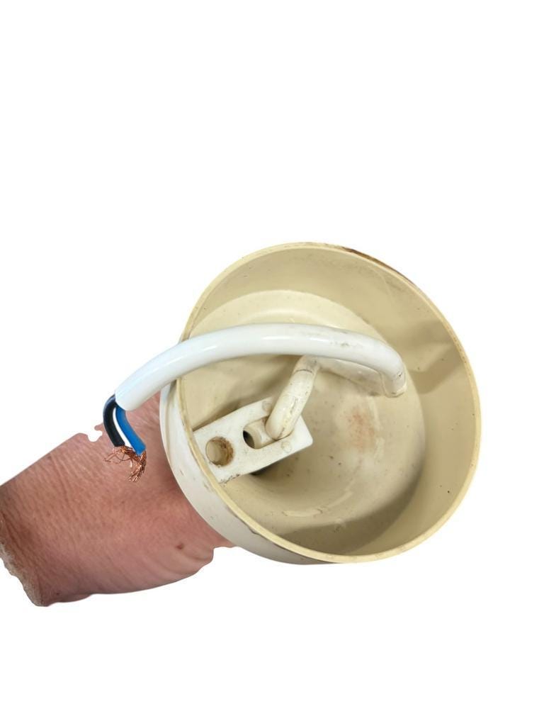 Suspension vintage en métal orange rouille avec opaline