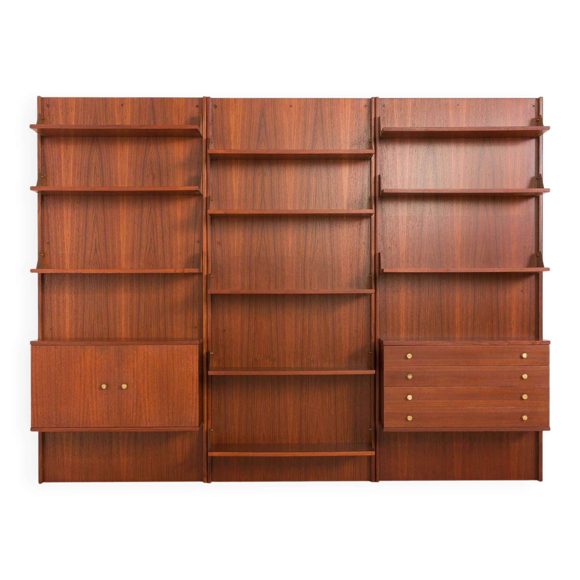 Italian mid-century teak wall unit on panels, 1970s