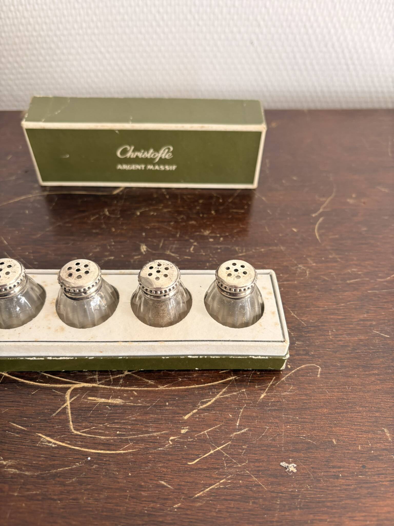 Antique Saleron Salt and Pepper Set Christofle Solid Silver Box