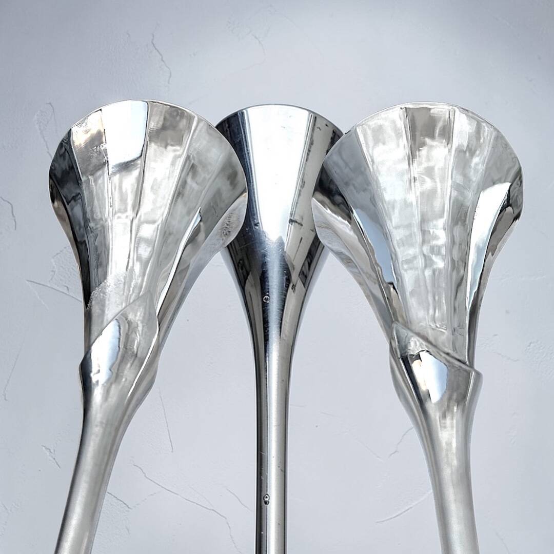 Set of six vintage chrome metal champagne flutes – 1970s