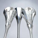 Set of six vintage chrome metal champagne flutes – 1970s