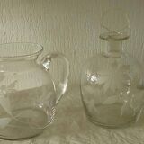Verrerie fains cruche et carafe en cristal grave