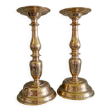 Pair of very large gilded bronze candlesticks