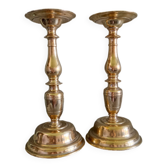 Pair of very large gilded bronze candlesticks