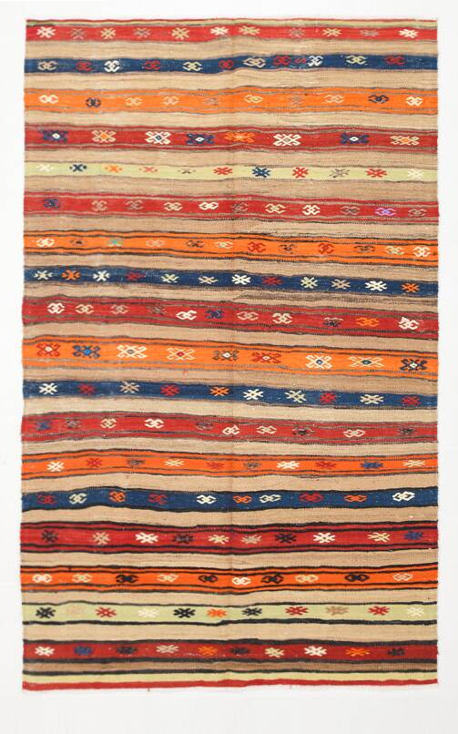 142x231Cm Multicolor Vintage Kilim Rug, Handmade Wool Rug