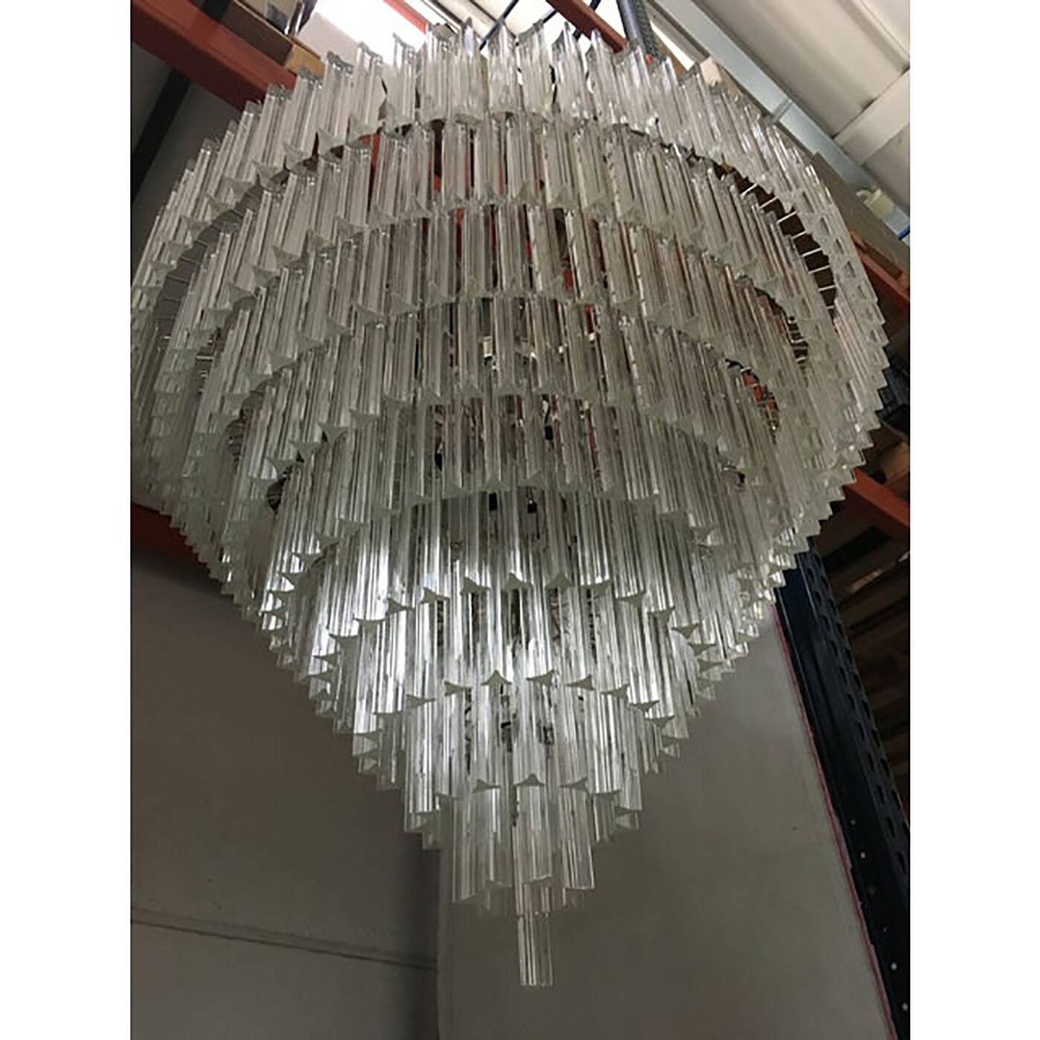 Set of 2 Clear Triedro Murano Glass Chandelier in Venini Style