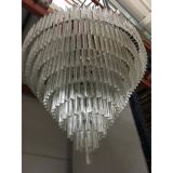 Set of 2 Clear Triedro Murano Glass Chandelier in Venini Style