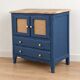 Small renovated vintage buffet in blue from Vosges, Libéron and caning – 2 doors, 2 drawers