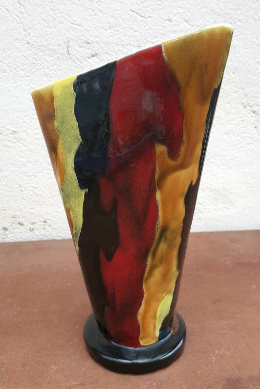 Cubist pitcher vase, Limoges enamels, 1950s