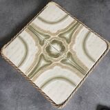 Ceramic tile trivet with vintage pattern woven wicker outline