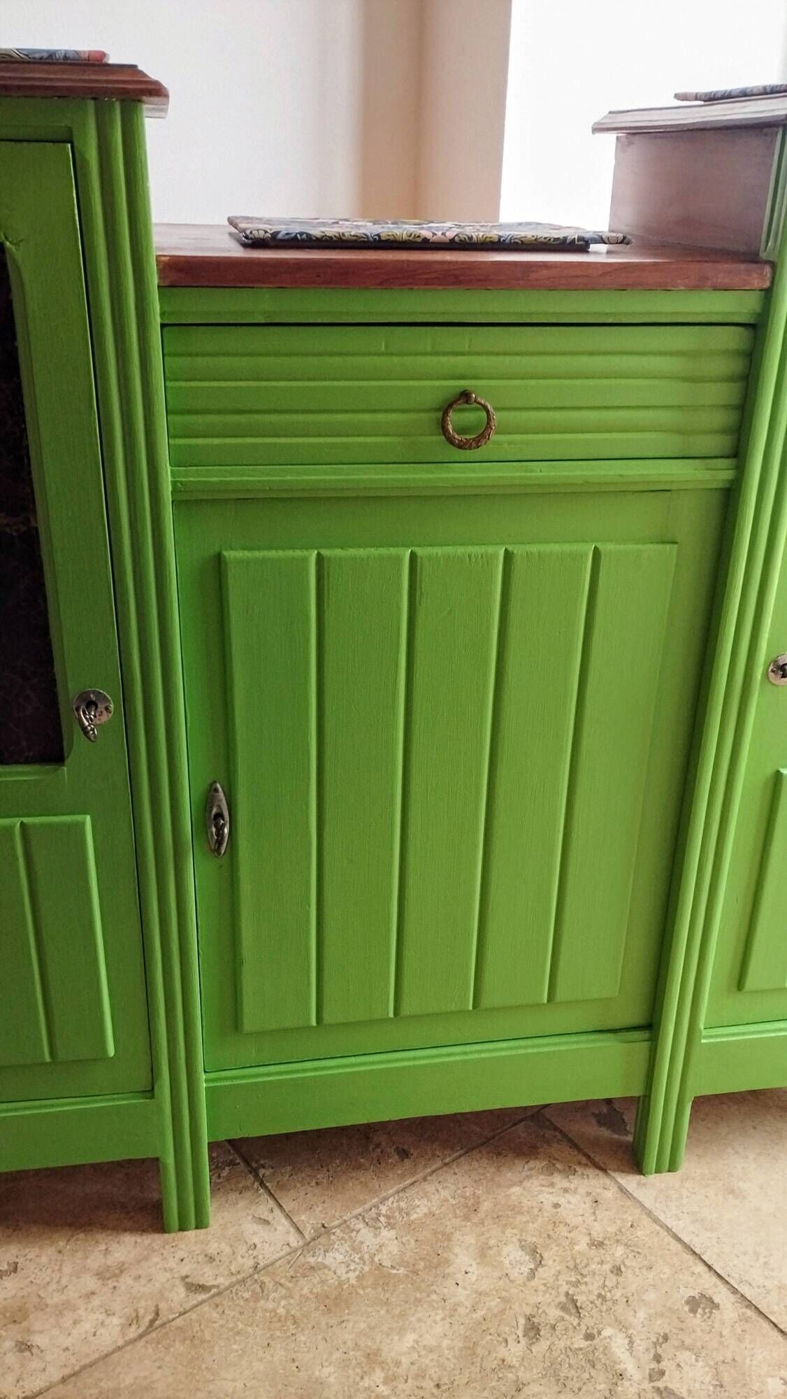 Art Deco Gin Buffet, painted in Farrow and Ball with a William Morris-inspired interior