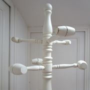 Coat rack parrot solid wood turned white patinated vintage