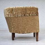 1960s, Danish vintage armchair, green furniture velour, ash wood legs.